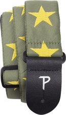 2” STARS GOLD/GREEN DESIGN JACQUARD GUITAR STRAP WITH LEATHER ENDS Perri's Guitar Accessories for sale canada