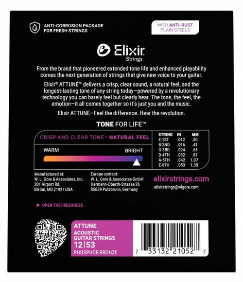 ELIXIR Attune Phosphor Bronze Acoustic Guitar String Light 012-053,Hamilton,Canada
