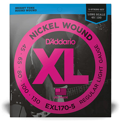 D'Addario Bass Strings EXL170-5 5-String Nickel Wound, Regular Light, 45-130, Long Scale