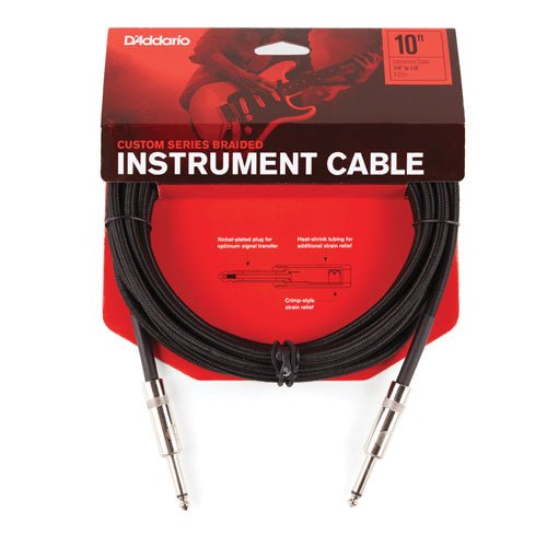 D'Addario PW-BG-10BK Braided Straight to Straight Instrument Cable - 10 foot Black D'Addario &Co. Inc Guitar for sale canada