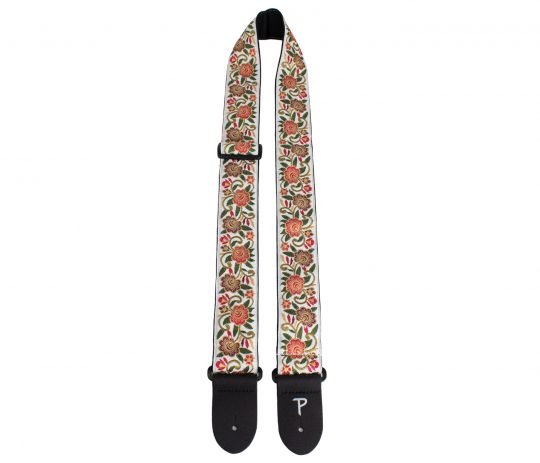 2” WHITE WITH FLORAL TRAIL JACQUARD GUITAR STRAP WITH TRIGLIDE Perri's Guitar Accessories for sale canada
