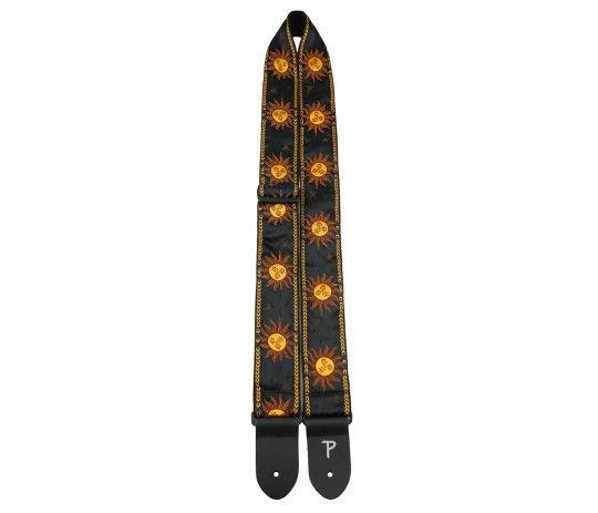 2” YELLOW SUNS ON BLACK JACQUARD WITH LEATHER ENDS Perri's Guitar Accessories for sale canada
