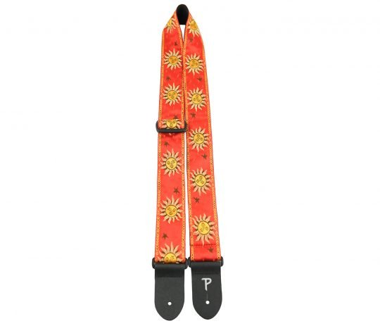 2” YELLOW SUNS ON RED JACQUARD WITH LEATHER ENDS Perri's Guitar Accessories for sale canada