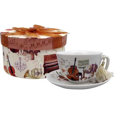 CUP & SAUCER ELEGANT MUSIC W/ GIFT BOX Aim Gifts Novelty for sale canada