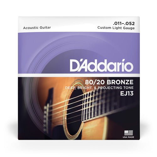 D'Addario EJ13 80/20 Bronze Acoustic Guitar Strings Custom Light 11-52 D'Addario &Co. Inc Guitar Accessories for sale canada