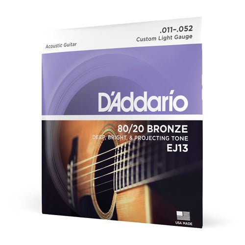D'Addario EJ13 80/20 Bronze Acoustic Guitar Strings Custom Light 11-52 D'Addario &Co. Inc Guitar Accessories for sale canada