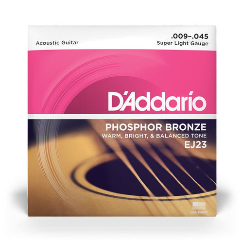 D'Addario EJ23 Phosphor Bronze Acoustic Guitar Strings - .009-.045 Super Light D'Addario &Co. Inc Guitar Accessories for sale canada