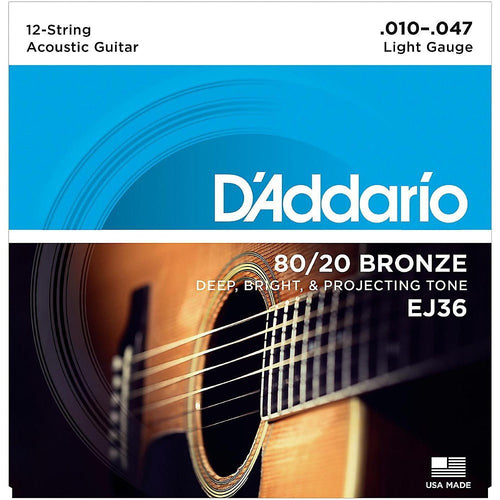 D'Addario EJ36 80/20 Bronze, 12-String Acoustic Guitar Strings .010-.047 D'Addario &Co. Inc Guitar Accessories for sale canada