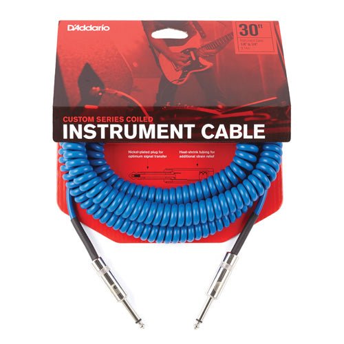 D'Addario PW-CDG-30BU Coiled Straight to Straight Instrument Cable - 30 foot Blue D'Addario &Co. Inc Guitar Accessories for sale canada