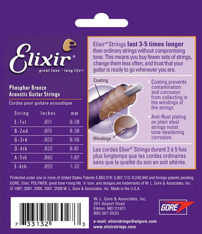 ELIXIR Light Acoustic Phosphor Bronze With Nanoweb Coating (.012 - .053) Elixir Guitar Accessories for sale canada