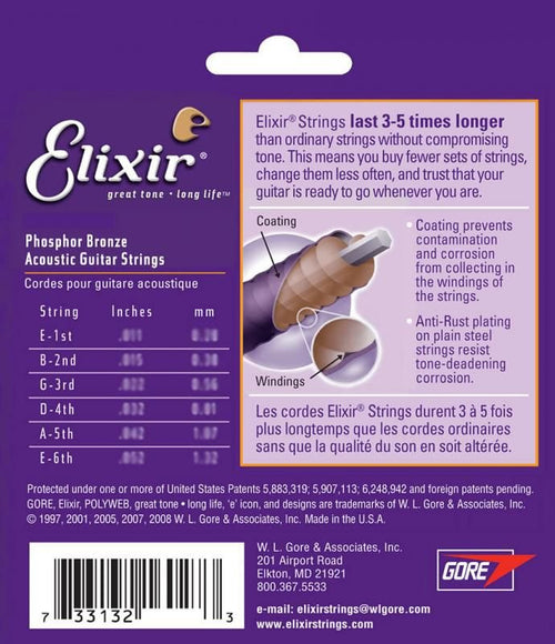 ELIXIR Medium Acoustic Phosphor Bronze With Nanoweb Coating (.013 - .056) Elixir Guitar Accessories for sale canada