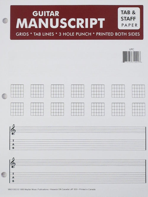 Guitar Manuscript Tab & Staff Paper TAB Lines Mayfair Music Manuscript paper for sale canada