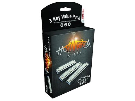 Hohner 572 'Hot Metal' Diatonic Harmonica 3-Pack Set Hohner Inc, USA Harmonica for sale canada