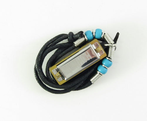 Hohner M38N Mini Harmonica w/ Beaded Necklace - Key of C Light Blue Hohner Inc, USA Harmonica for sale canada