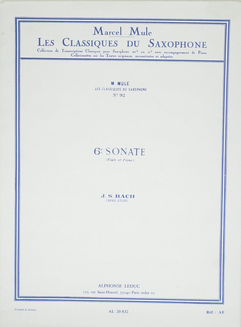 J. S. Bach: Sonata No.6 for Flute and Piano (Arr. Mule) Alphonse Leduc Sheet Music for sale canada