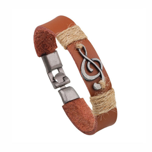Leather G-CLEF Rope Bracelet With Metal Charm Brown Aim Gifts Accessories for sale canada