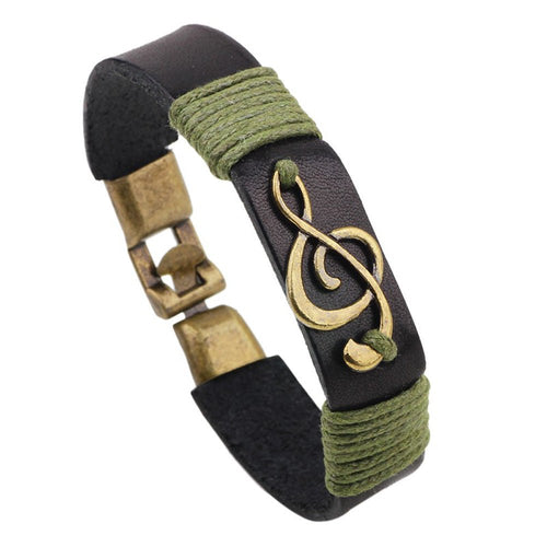Leather G-CLEF Rope Bracelet With Metal Charm Green Aim Gifts Accessories for sale canada