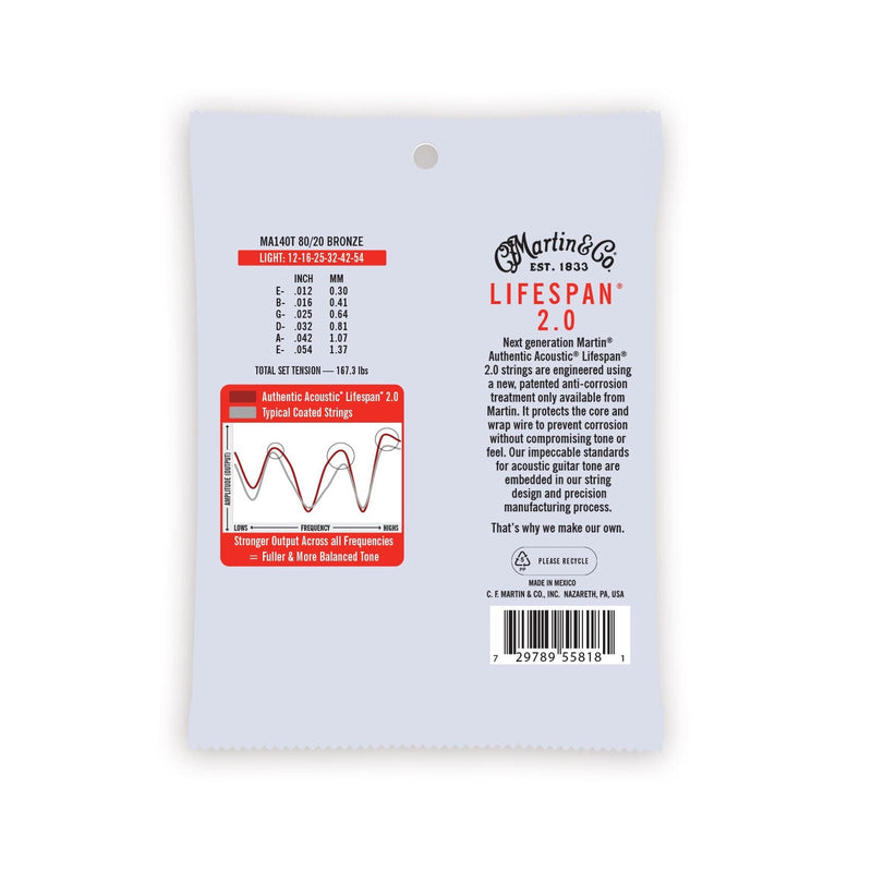 Martin MA140T Lifespan Treated 80/20 Bronze Authentic Acoustic Guitar Strings Light 12-54 Martin & Co. Guitar Accessories for sale canada