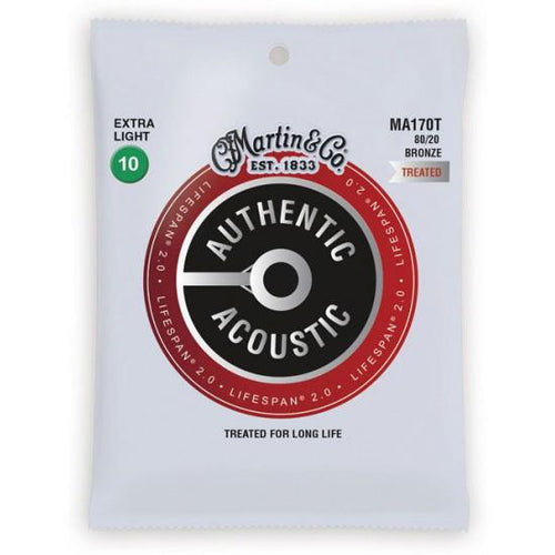 Martin MA170T Authentic Acoustic Lifespan 2.0 Treated 80/20 Bronze Guitar Strings - Extra Light 10-47 Martin & Co. Guitar Accessories for sale canada