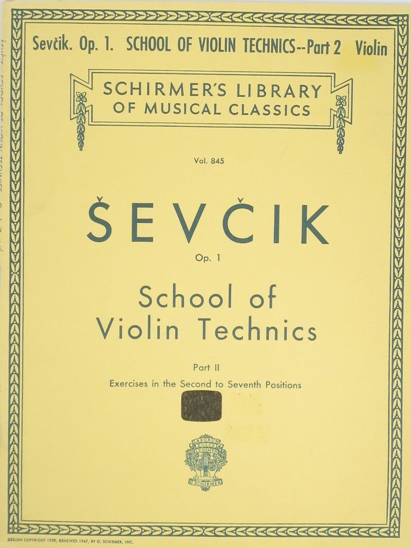 Sevcik Violin Studies : Opus 1 Part 2, School Of Violin Technics Vol.845 Hal Leonard Corporation Music Books for sale canada