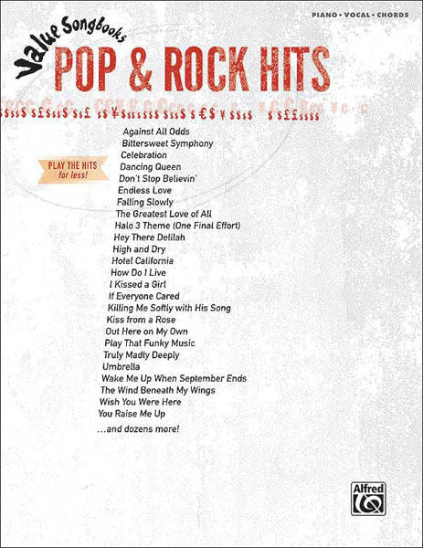 Value Songbooks: Pop & Rock Hits Default Alfred Music Publishing Music Books for sale canada